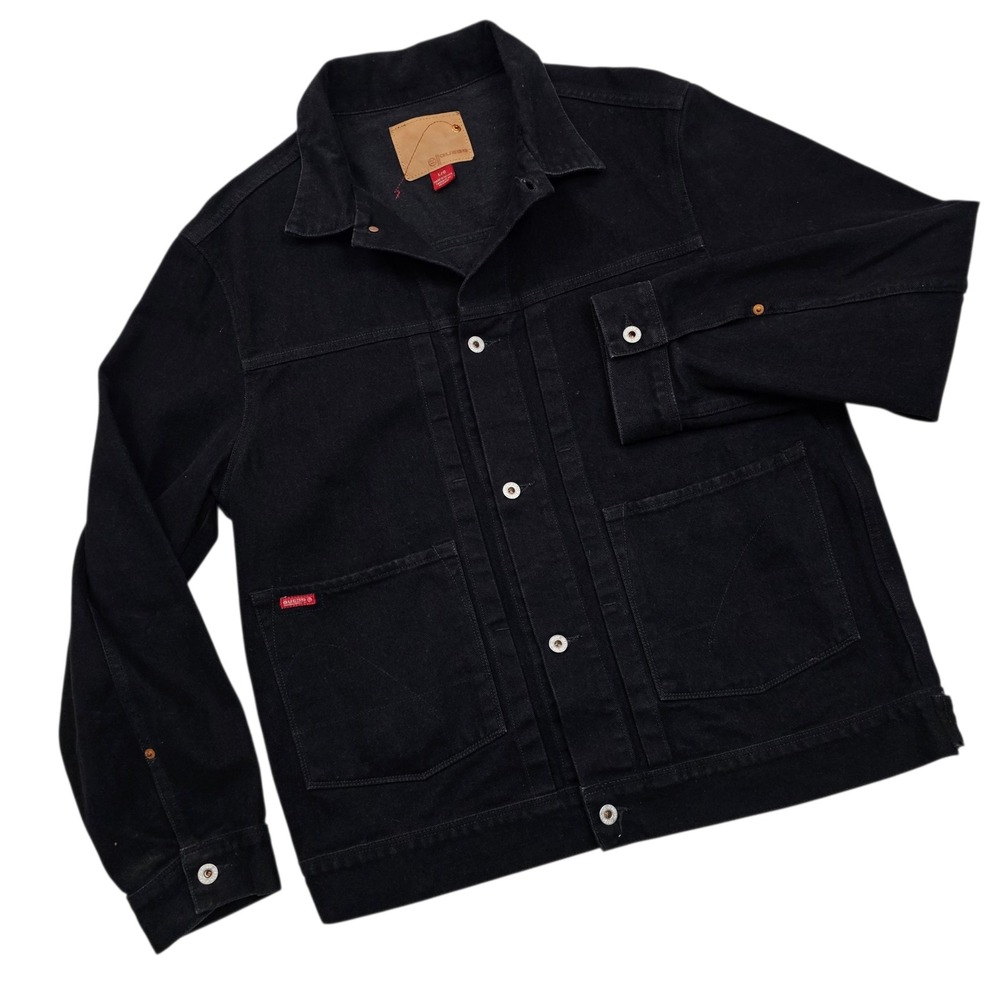 Guess Denim Elements Trucker Jacket Mens L Black Cotton Chore Utility Grunge